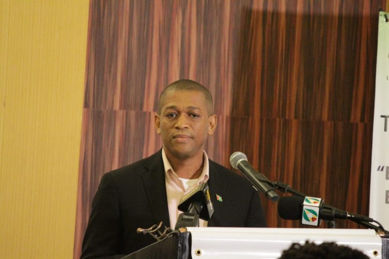 Director of the Department of Energy, Dr. Mark Bynoe addressing the gathering at the University of Guyana (UG)’s Turkeyen and Tain Talks 18