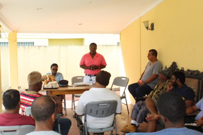 Inspector Raun Clarke addressing the taxi drivers at the road safety seminar held at Traffic Headquarters, Parade Street, Georgetown