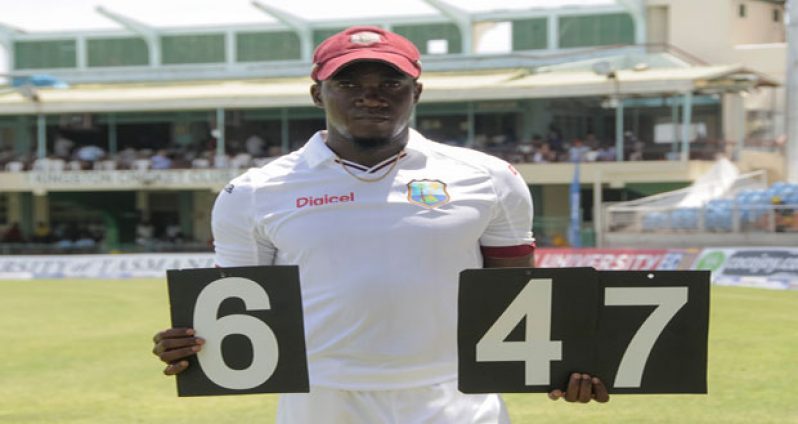 Steven Smith is crestfallen after being dismissed for 199 at Sabina Park on the second day of the second Test.
Jerome Taylor took 6 for 47on day two of the second Test West Indies v Australia at Sabina Park, Kingston, Jamaica yesterday. (Photo by WICB Media/Randy Brooks of Brooks Latouche Photography).