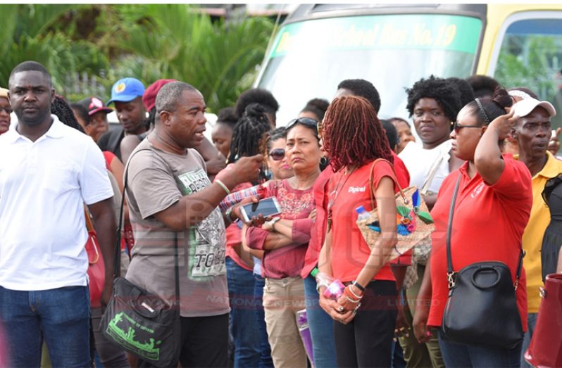 Teachers react following the meeting between officials of Ministry of Education  and the Guyana Teachers Union on Thursday afternoon. (Samuel Maughn photo)
