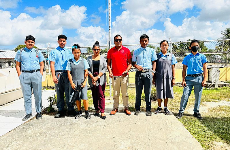 National Archery Coach Mr. Carlos Henry in middle flanked by members of the Executive Committee of the newly formed ‘Santa Rosa Sharp Shooters’ Archery Club