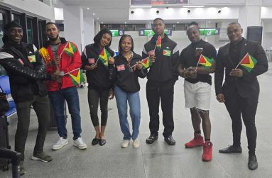 Guyana bodybuilding team before departing on Wednesday from CJIA
