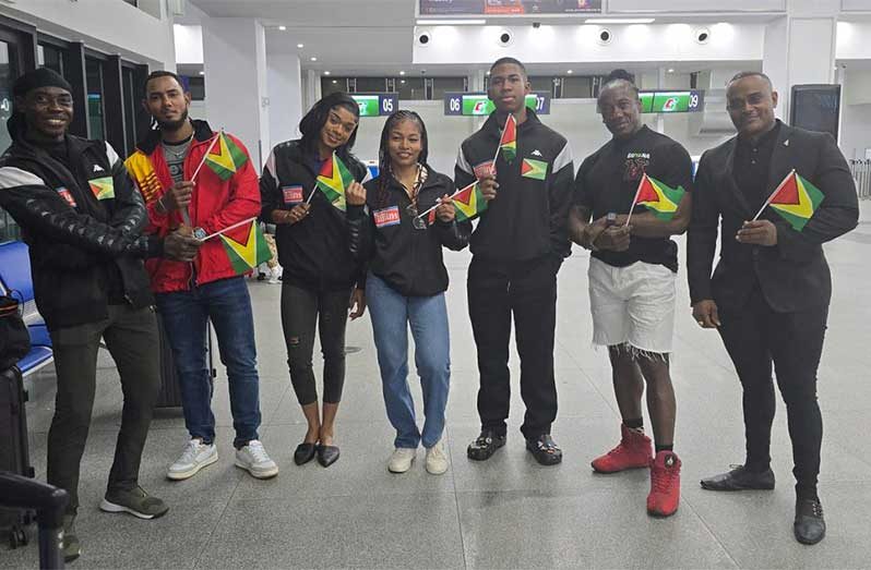 Guyana bodybuilding team before departing on Wednesday from CJIA