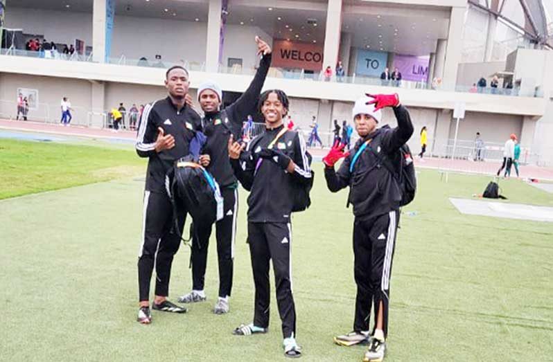 Guyana’s 4X400 Men’s relay team (from right) Malachi Austin, Enock Munroe, Kaidon Persaud and Gill De Neilson