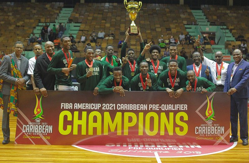 Flash Back: Team Guyana celebrating winning their maiden Caribbean Basketball title in 2018.