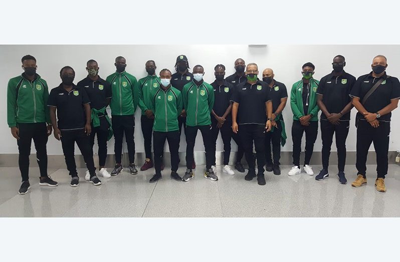 Members of the local-based Golden Jaguars squad and coach staff prior to their departure for the USA.