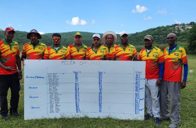 From right, Ransford Goodluck, Peter Persaud, Lennox Braithwaite, Sherwin Felicien, Mahendra Persaud, Leo Romalho, Roberto Tiwari, Dylan Fields and Ryan Sampson