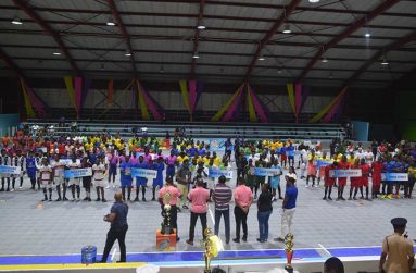 The opening ceremony featuring the teams in the One Guyana National Futsal Championship