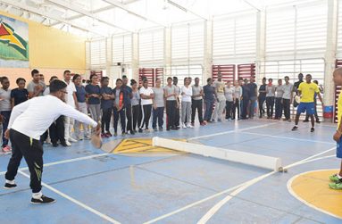 Road Tennis being demonstrated to trainee teachers at the Cyril Potter College of Education, (Cullen Nelson photo)
