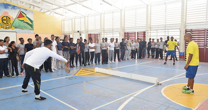 Road Tennis being demonstrated to trainee teachers at the Cyril Potter College of Education, (Cullen Nelson photo)