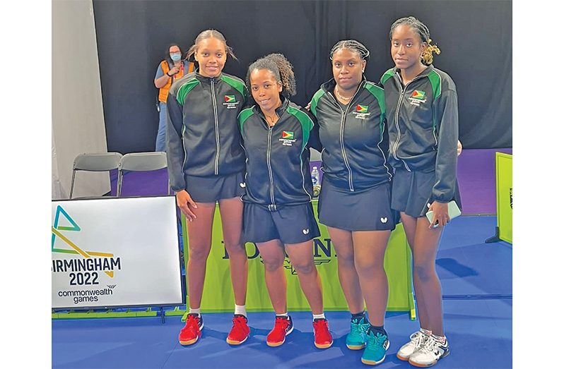 (L-R) Guyana's table tennis team at the Commonwealth Games - Chelsea Edghill, Natallie Cummings, Priscilla Greaves and Thuaria Thomas