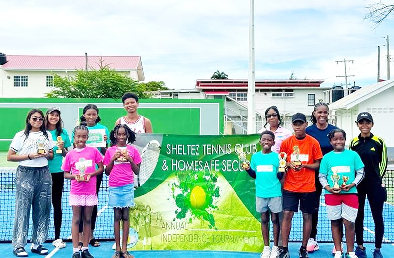 Some of the winners and runners-up with the Homesafe Security representative. Missing were Boys U14 and 18 winner Nathan DeNobrega, Girls runner-up Paula Kalekyezi, and Girls U14 winner