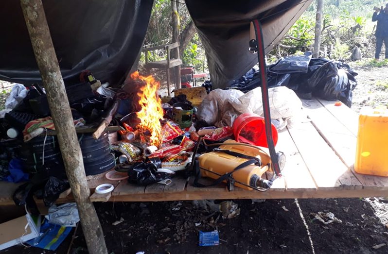 One of the tents filled with ration and other supplies that was destroyed during the raid on the marijuana farm