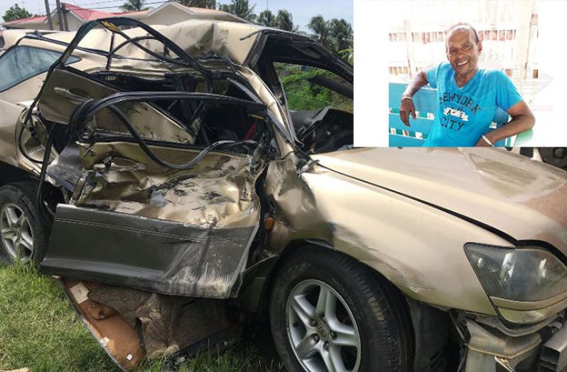DEAD: Narinedatt Lowhar called “Uncle
Ballo”(inset).
The man's jeep following the accident.
