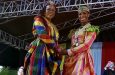 Thea LaFond-Gadson (right) receiving her national award from Her Excellency Sylvanie Burton