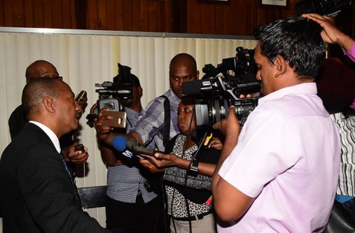 Attorney for the Respondent, Shawn Allicock, speaks with the media following the decision of the Court of Appeal on the presidential third term on Wednesday
