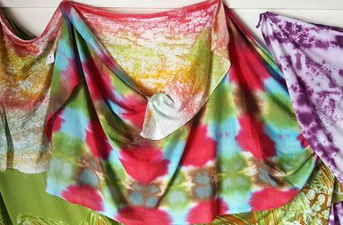 Detail of a few fabrics designed, printed and tie-dyed by Heather Thompson
