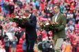 Liverpool legend Phil Thompson and Athletic President Jon Uriarte laid wreaths on the pitch before the first Anfield game since Jota's death