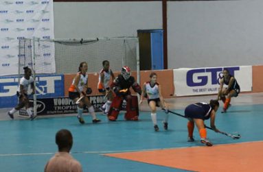 Tigers’ Tiffany Solomon scores a penalty corner against Spice.