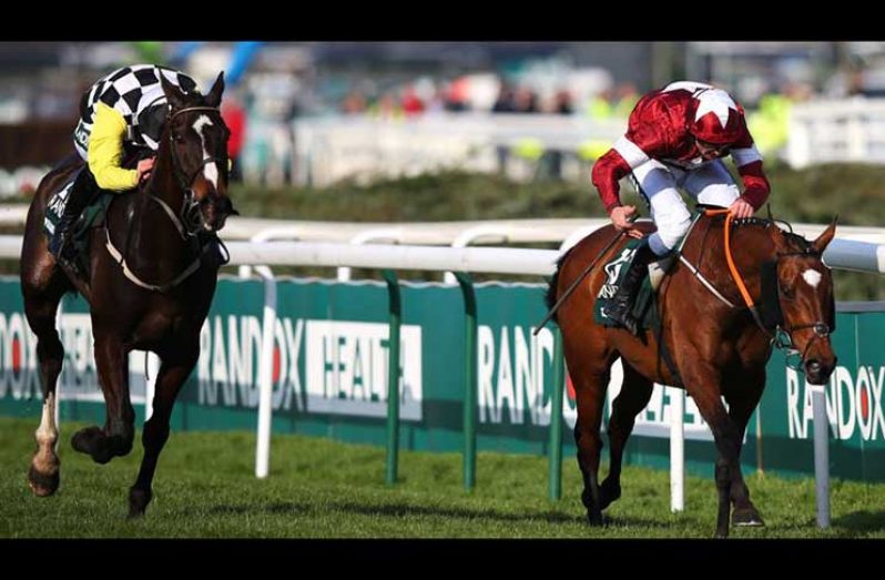 Tiger Roll (right) just edges out Pleasant Company to win the Grand National at Aintree. (Sky Sports)