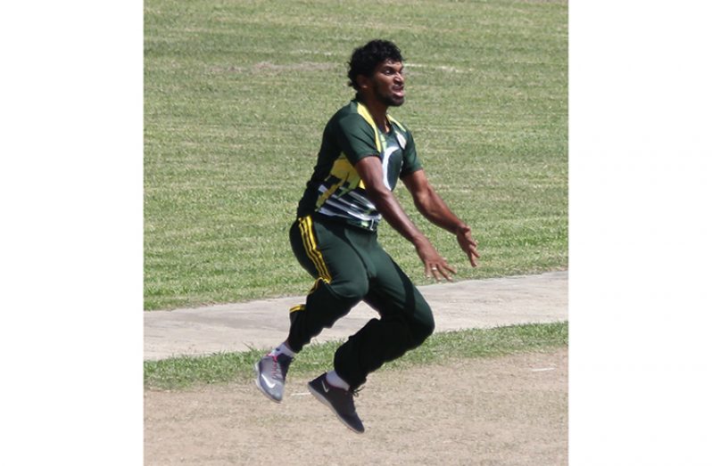 Timore Mohamed celebrates the wicket of Shone DeSouza.