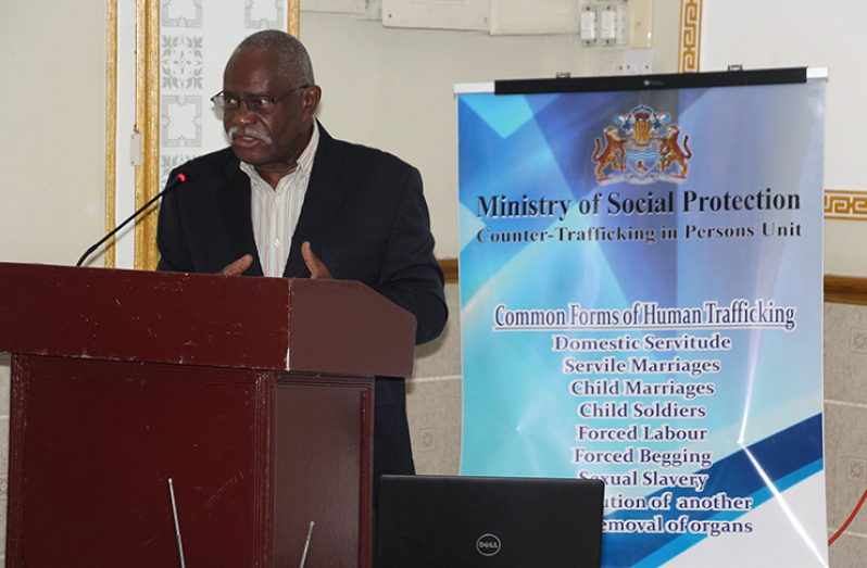 Minister of Citizenship Winston Felix addressing officials, immigration officers and staff at the TIP training programme