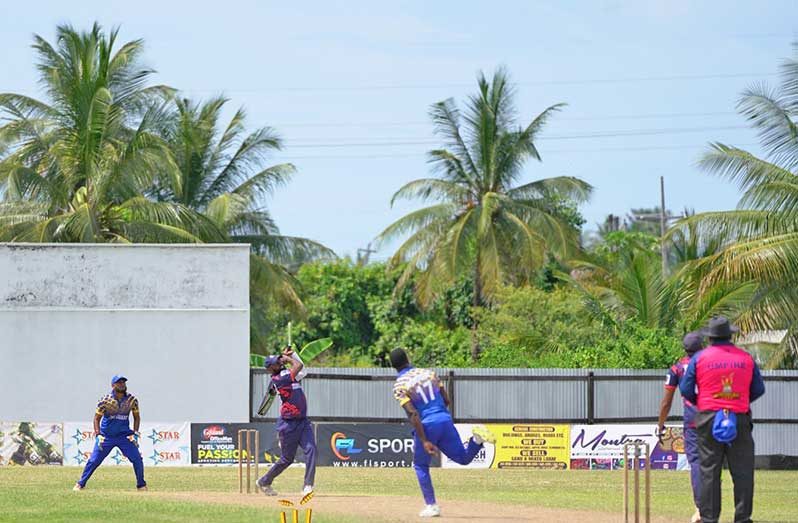 Shemroy Barrington of Titans All-Stars launches a ‘Montra Maximum’ into the stands