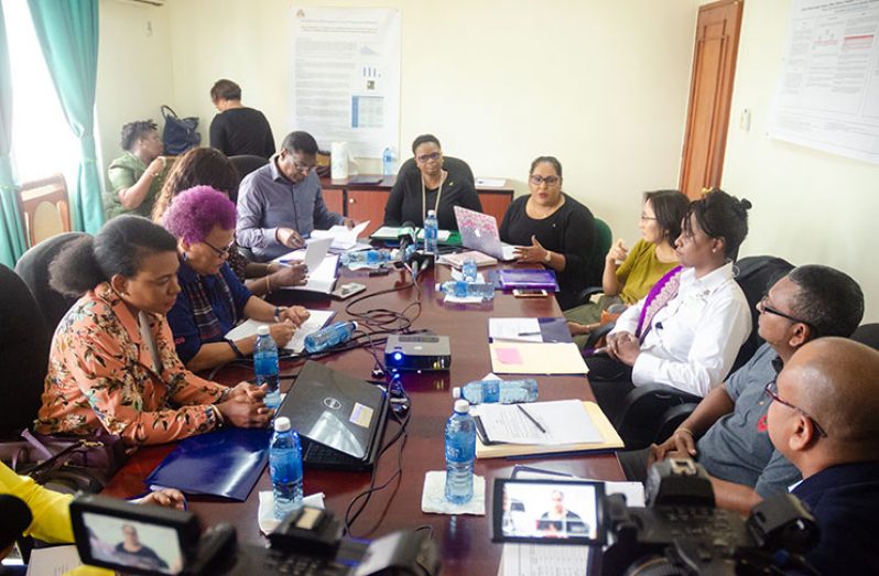 Minister of Public Health, Volda Lawrence (centre) flanked by members of the National Tobacco Council during their meeting on Friday (Delano Williams Photo)