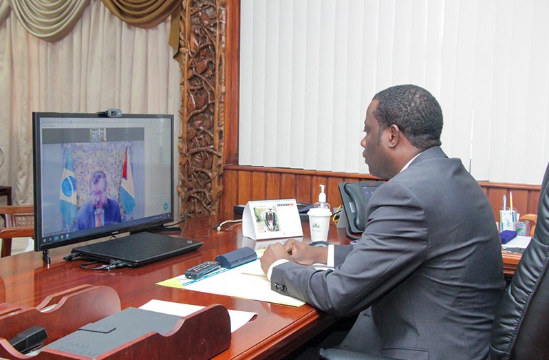 Minister of Foreign Affairs, Hugh Todd, in a virtual discussion with Brazilian Foreign Minister, Ernesto Araújo