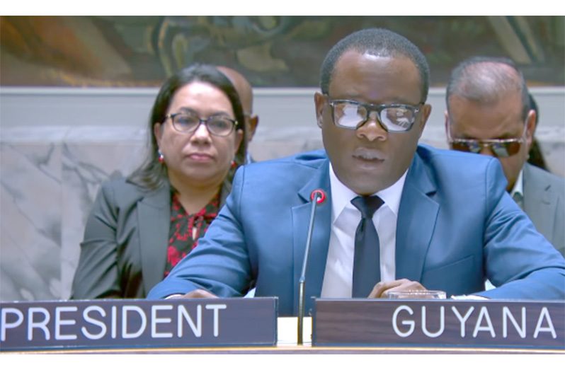 Minister of Foreign Affairs and International Cooperation Hugh Todd delivering remarks at the United Nations Security Council Open Debate