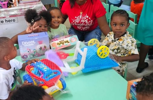 Team member Yvonne Vickerie and students at the Selma Fraser Nursery (photos compliments of Carolyn Caesar-Murray)