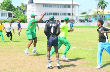 The Demerara team were caught by Chronicle Sport photographer Adrian Narine playing a game of touch rugby, ahead of their practice session in sweltering heat at the Demerara Cricket Club ground last Tuesday afternoon.