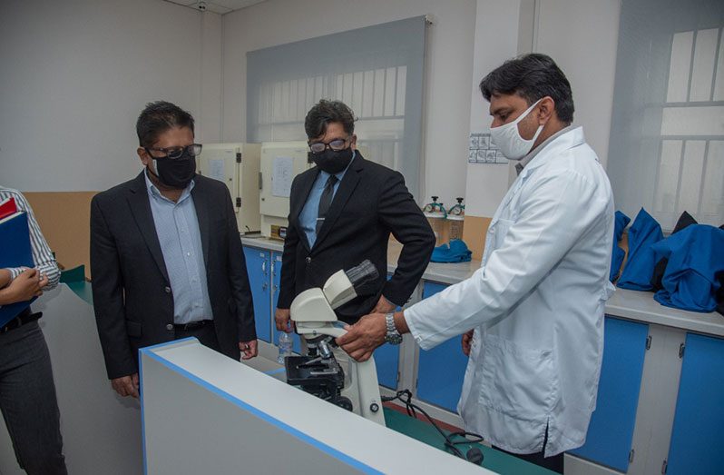 Senior Minister in the Office of the President with Responsibility for Finance, Dr. Ashni Singh during his tour of the Texila American University campus (Ministry of Finance photo)
