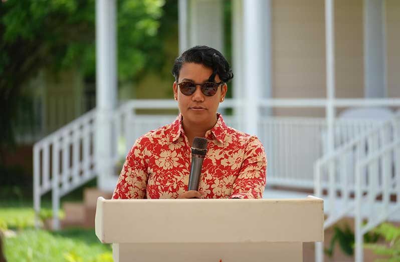 Inter-American Development Bank representative, Lorena Solorzano-Salazar, speaks during the closing ceremony of the hospitality training programme (Sachin Persaud photo)