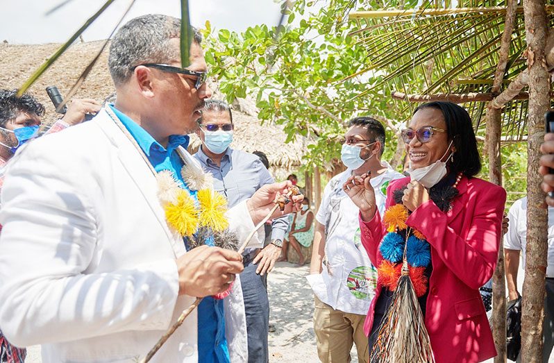 Tourism, Industry and Commerce Minister, Oneidge Walrond and Deputy Speaker of the National Assembly, Lennox Shuman at the launch of Tourism Awareness Month at St. Cuthbert's Mission (Samuel Maughn photo)