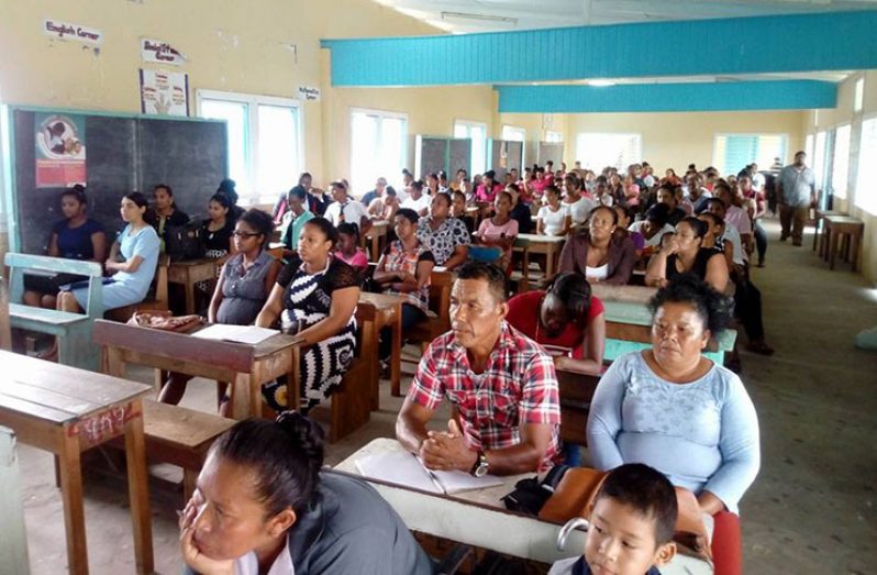 Parents during the town hall meeting at Bartica which was facilitated by the Education Ministry recently.