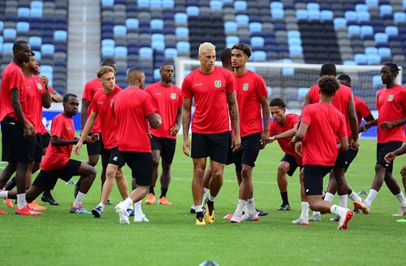 READY TO ROAR! The 'Golden Jaguars' going through some warm up drills at the Allianz Field Stadium in Minnesota head of their opening game of the CONCACAF Gold Cup against the USA. (Samuel Maughn photo)