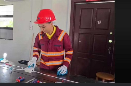 Nadia Singh, an Electrical Installation student at the Georgetown Training Centre, shows off some of what she has learned so far