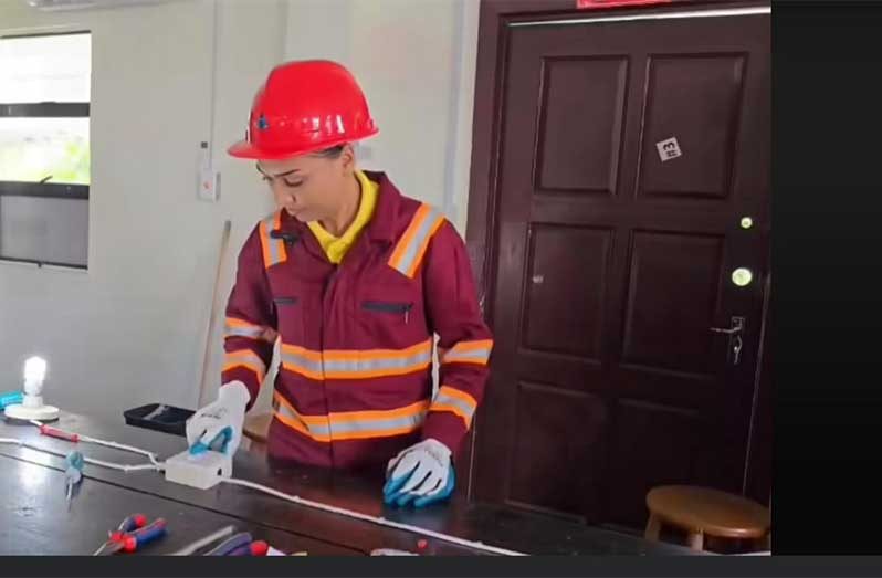 Nadia Singh, an Electrical Installation student at the Georgetown Training Centre, shows off some of what she has learned so far