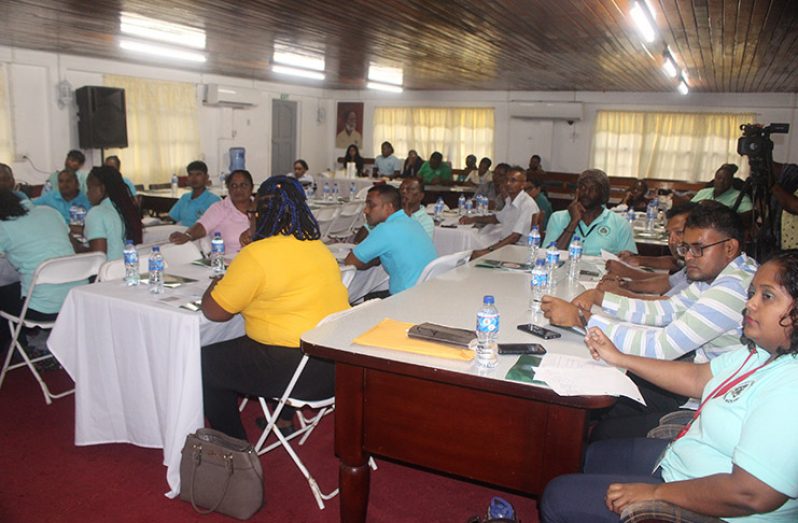 The Local authority representatives in the Pomeroon-Supenaam Region during the training session.
