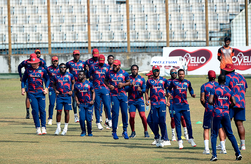 West Indies players train ahead of the Tests against Bangladesh, February 2, 2021.