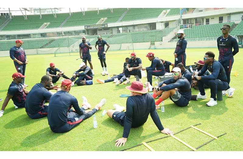 West Indies at their final training session before the first Test against Bangladesh tomorrow
