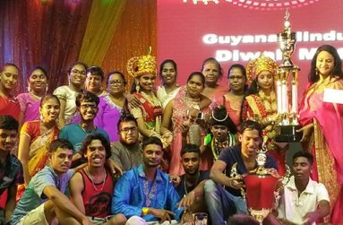 Youths from the Golden Fleece Mandir after winning at the biggest motorcade in Georgetown