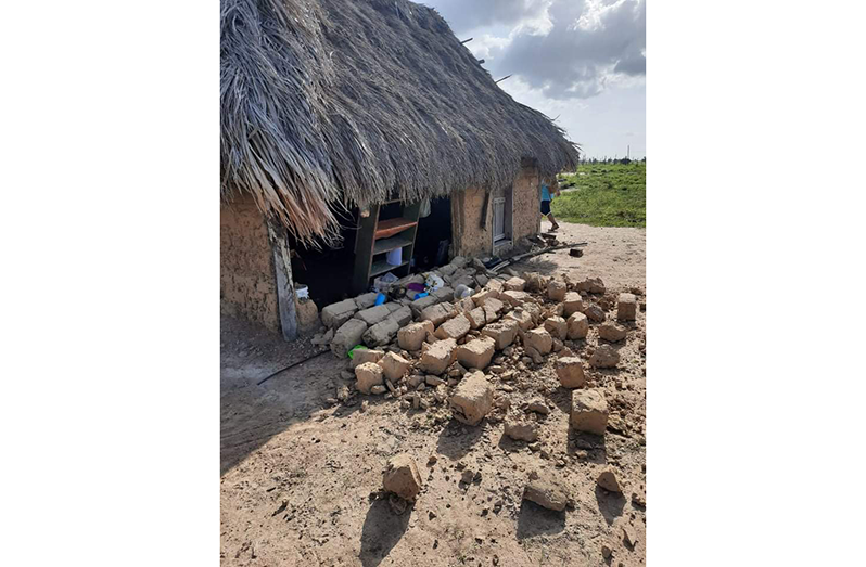 This structure in the Katoonarib community, Deep South, Rupununi was damaged by the earthquake (Karlos Kroft photo)