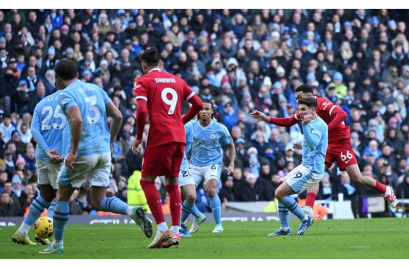 Trent Alexander-Arnold's first goal of the season ended Manchester City's run of 23 consecutive wins at Etihad Stadium
