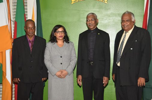 Winston Brown, Attorney Abiola Wong-Inniss, President David Granger and retired Judge,Nandram Kissoon