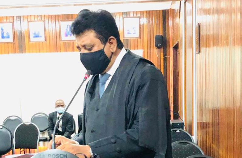 Attorney-General, Anil Nandlall, paying tribute to former Chancellor of the Judiciary, the late Justice, Keith Massiah, during a Special Full Court Sitting on Friday