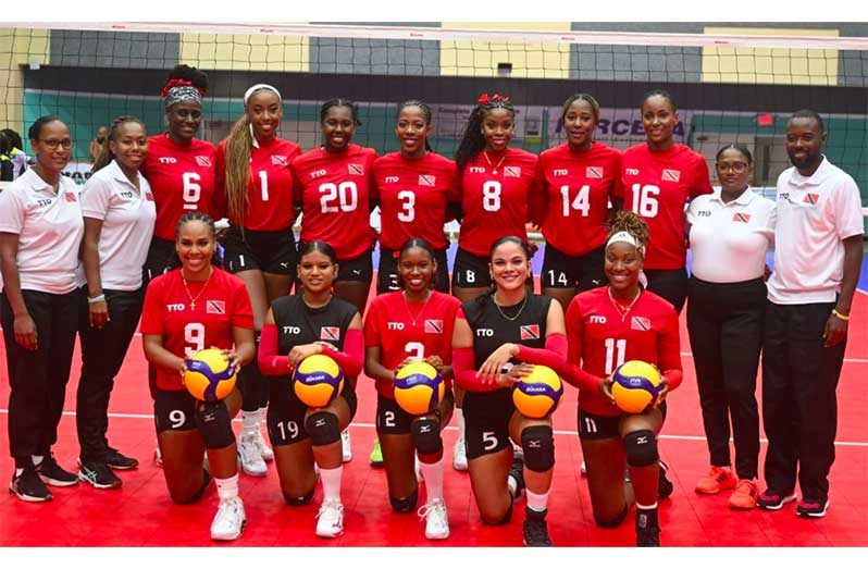 Trinidad & Tobago pose for a team photo after winning the women’s title at the Caribbean Volleyball Championships in the Bahamas Photo: CVC