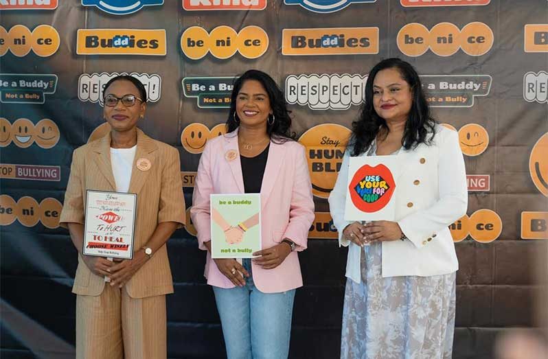 From L-R: Ministers Oneidge Walrond, Sonia Parag and Dr Vindhya Persaud, at the public consultation on anti-bullying and violence in schools