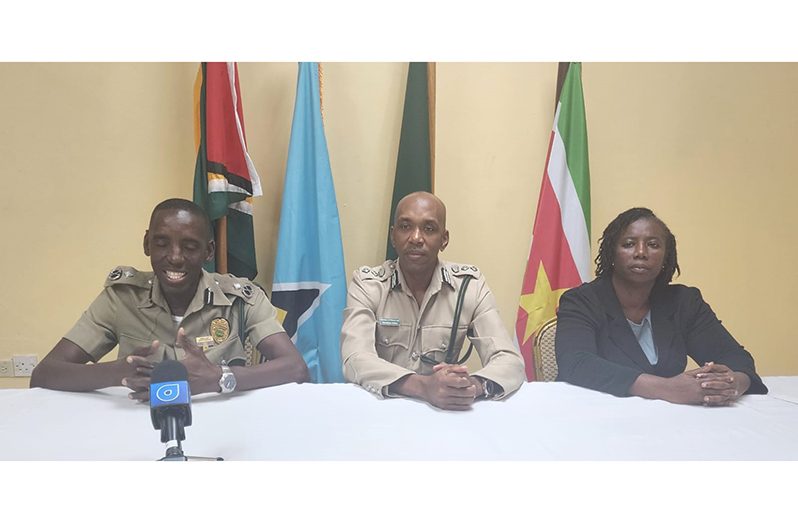 From L-R: Director of Prisons (ag) Nicklon Elliot, flanked by St. Lucia’s Assistant Director of Corrections Mr. Christ Felix, and Suriname’s Chief Commissioner of Prisons Ms. Joyce Pané-Alfaisi